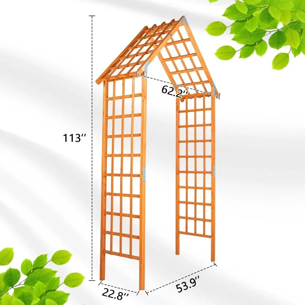 9.4ft Wooden Garden Arbor, Wedding Arch for Ceremony, Wood Garden Trellis for Plant Climbing, Pergola for Garden Backyard