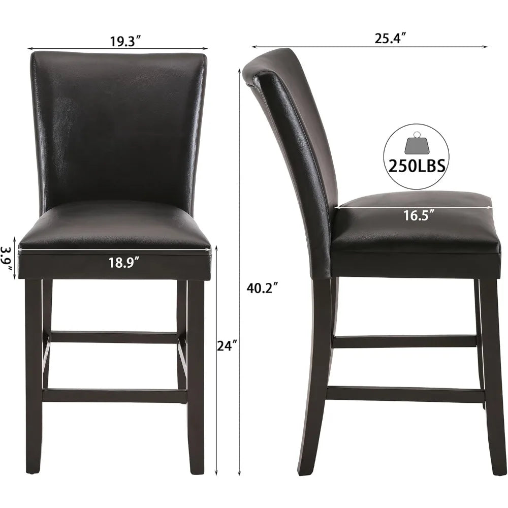 Counter Bar Stools Set of 2,24 inch Seat Height Faux Leather Kitchen Barstools with High Backrest,Armless Upholstered Bar Chairs