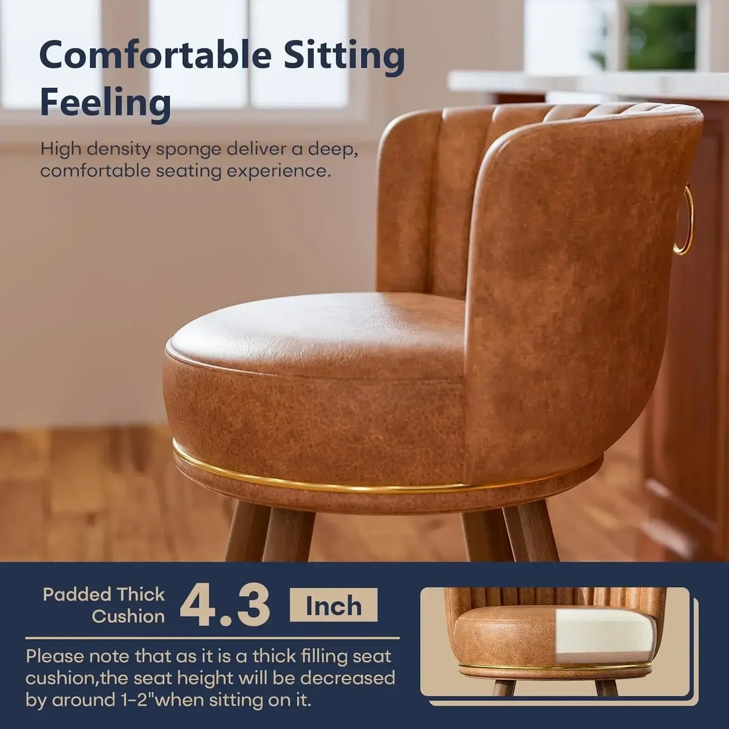 XMSJ.Counter Height Bar Stools Set of 4, Swivel Bar Stools with Back, 24" H Seat Height Upholstered Counter Stools with Wood Leg