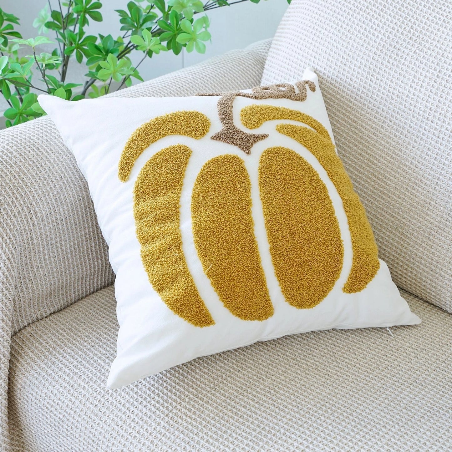 Autumn Harvest Throw Pillow Covers with Festive Pumpkin Embroidery - Decorative Cushion Cases for Home Sofa Couch Bed -