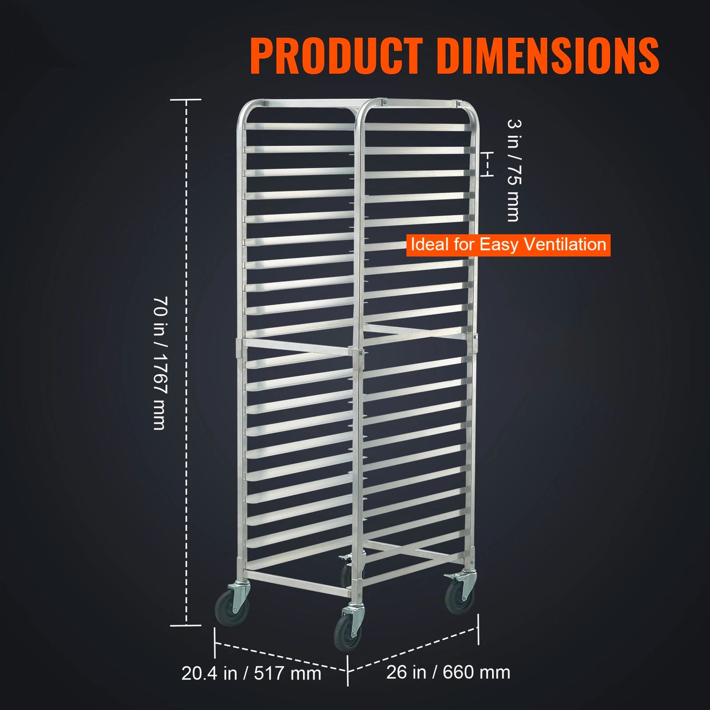 SucceBuy 10/20 Sheet Bun Pan Rack Commercial Bakery Racks with Brake Wheels Aluminum Racking Trolley Storage for Bread Baking