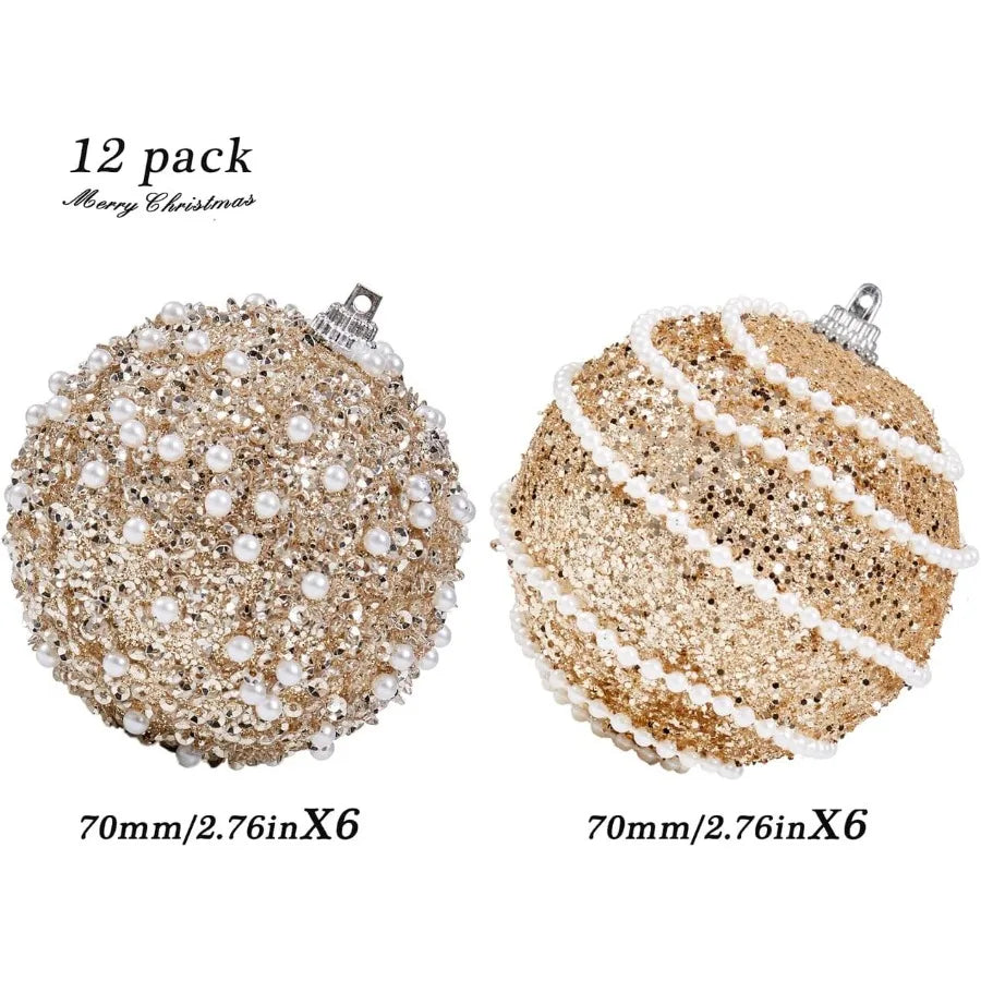 Champagne Gold Christmas Ball Ornaments for Holiday Party Decorations: Shatterproof Plastic Hanging Pearl Balls 70mm 2.76 Diame