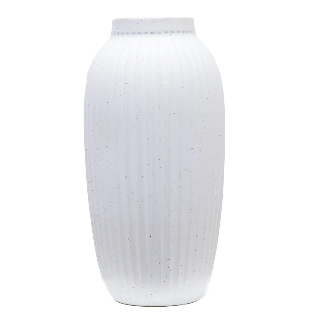 Indoor Ribbed Ceramic Vase 16" Speckled Decorative Accent Silk Stems Flower Arrangement Table Centerpiece Home Decor