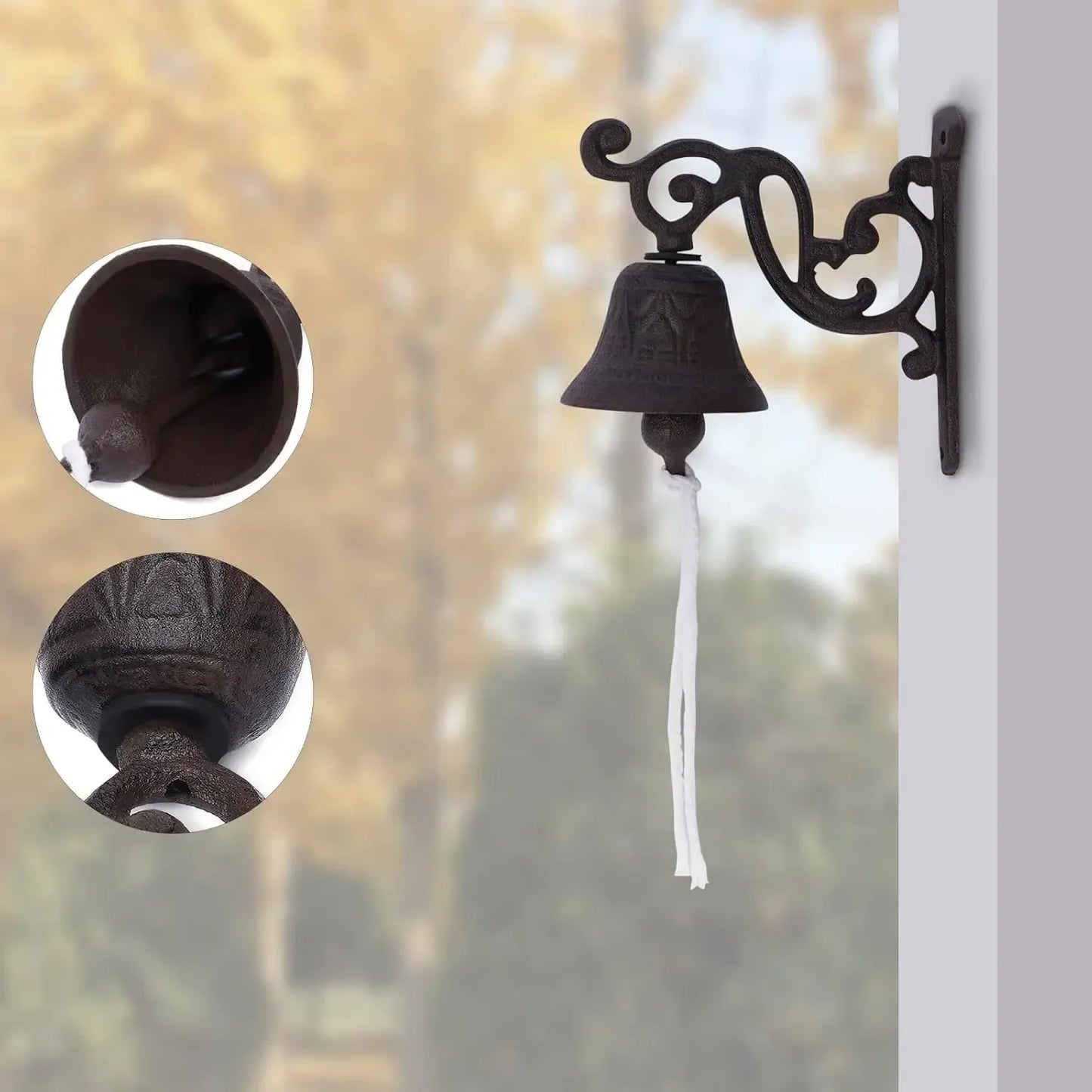 Cast Iron Door Bell, Wall Mounted Captains Bell Doorbell Hanging Ship Bell for Door Restaurant School Garden 13.5x13.5cm Black