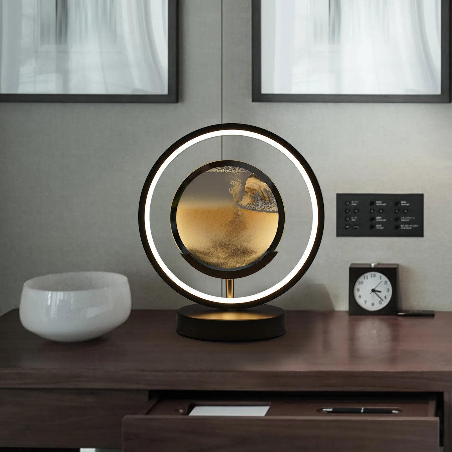 3D Round LED Moving Sand Art Picture Lamp Desktop Sandscape Home Decor