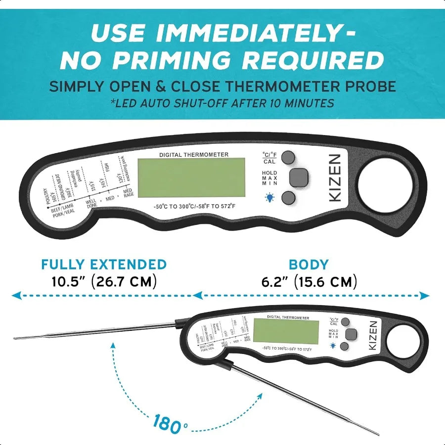 Instant Read Meat Thermometer Digital Food Thermometer for Cooking Grill Oven BBQ Waterproof and Backlit Display Kitchen Gadget
