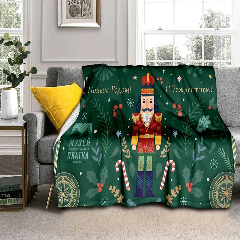 Nutcracker Christmas Tree Cartoon Blanket,Soft Throw Blanket for Home Bedroom Bed Sofa Picnic Travel Office Cover Blanket Kids