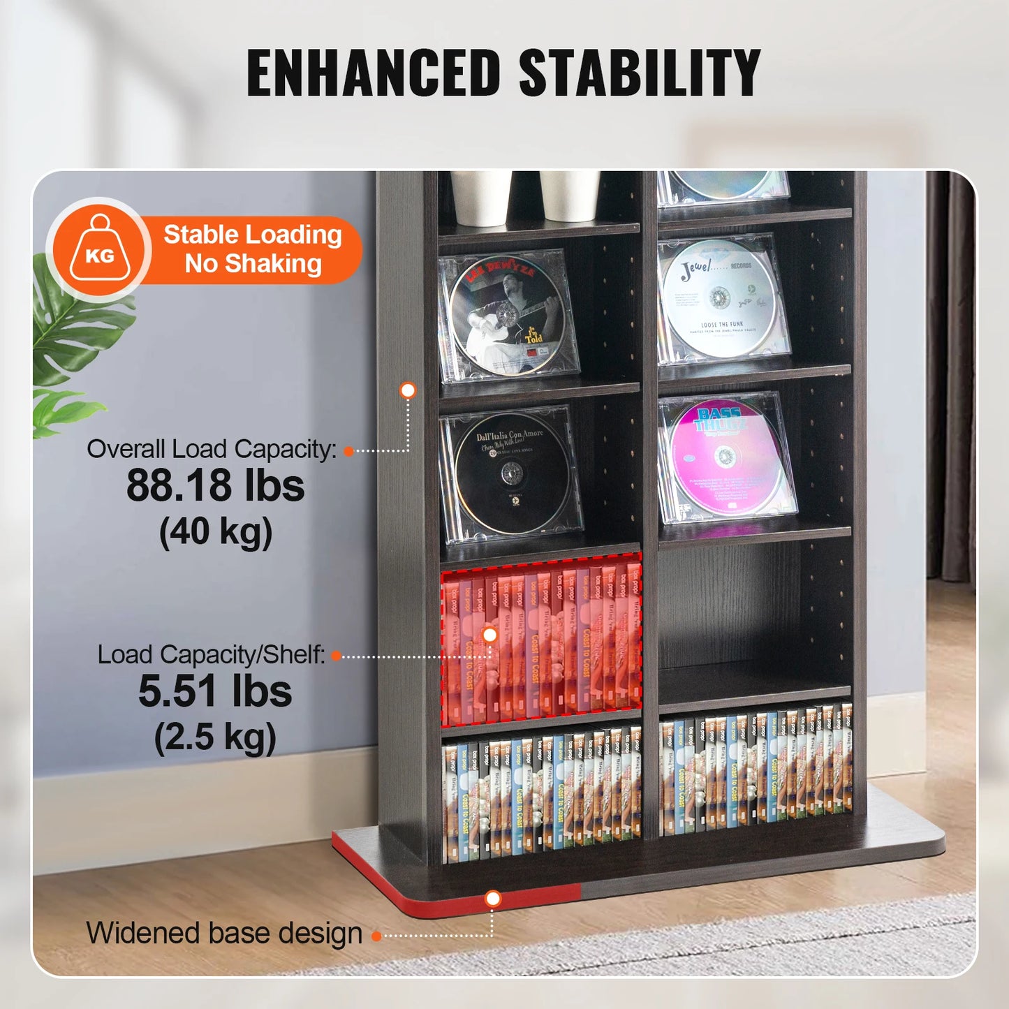 SucceBuy Media Storage Cabinet DVD Shelf Holds Adjustable CD Shelves 5/12/16/36 Compartments Protects and Organizes Music Movie