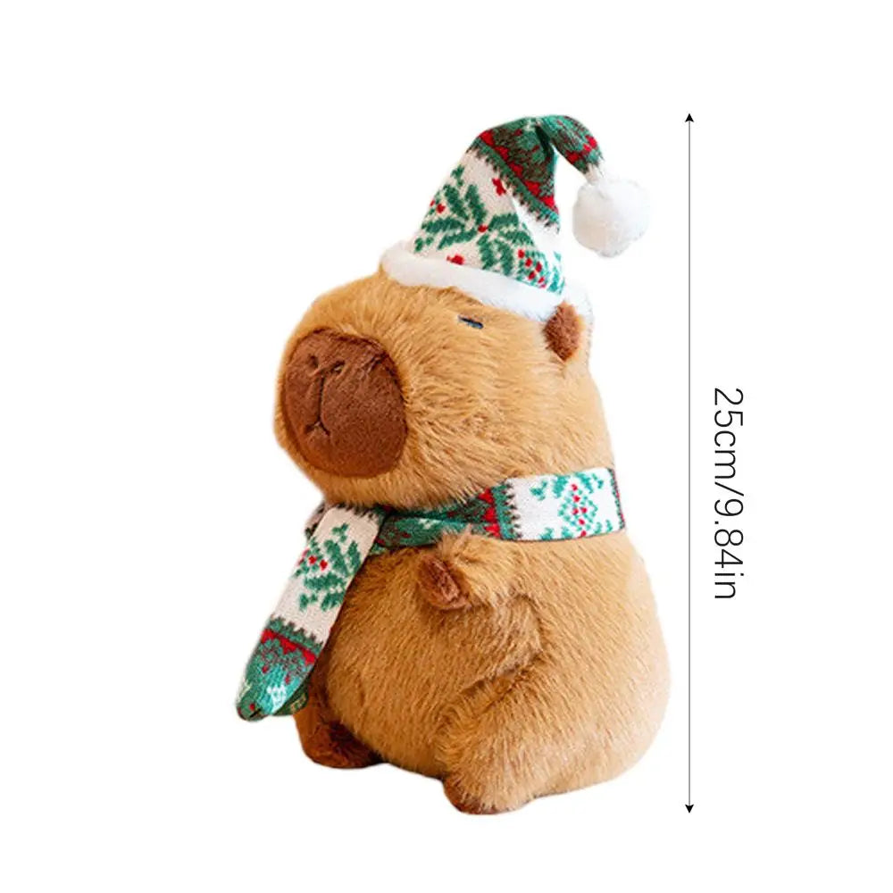 Christmas Capybara Plush Cute Animal Doll with Hat and Scarf Soft Sofa Pillow Collectible Toys Huggable Cartoon Stuffed Toy