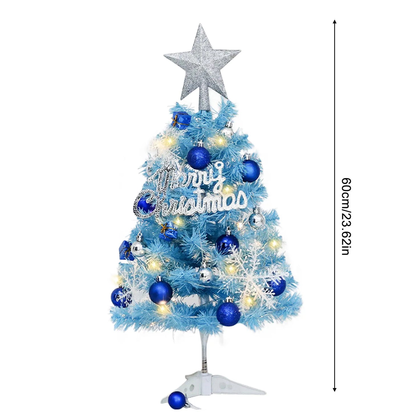 Blue Christmas Tree Set Festive Christmas Decor Mini Tree with Ornaments Lights Party Decor Collectible Home Decor Gift
