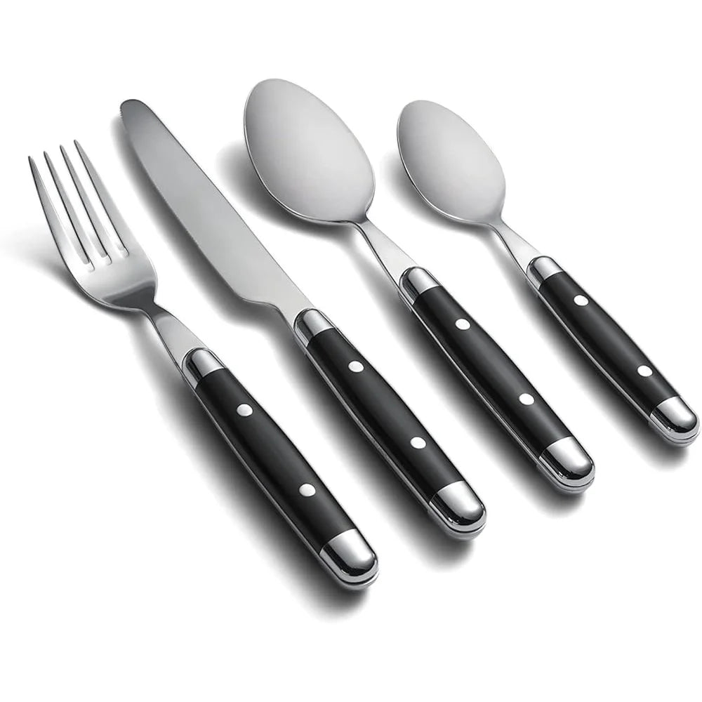 16 Piece Stainless Steel Flatware Set Retro Design Durable Silverware Dining Table Dishwasher Safe 4 People
