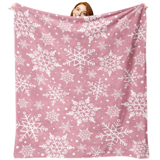 Pink Christmas snowflake flannel blanket, Christmas snowflake birthday gift, suitable for bedding sofa