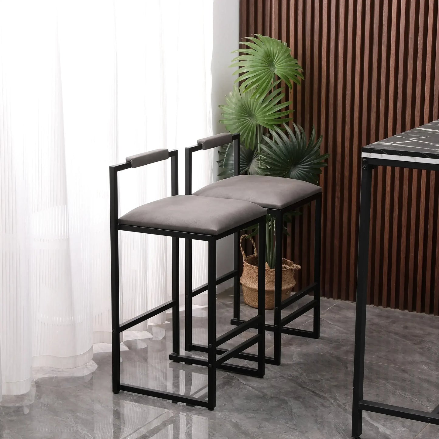 XMSJ.Counter Height Bar Stools Set of 2, Upholstered PU Barstools with Back, Modern Kitchen Island Chairs, Dining Room, Kitchen,