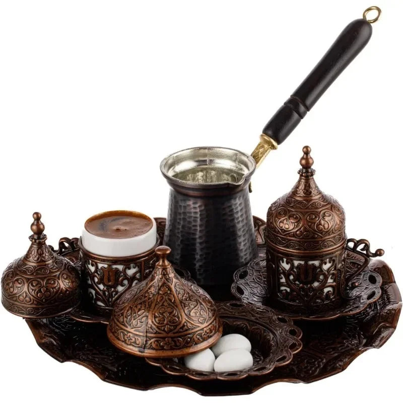 Hot-Sell!Turkish Greek Arabic Coffee Making and Serving Full Set with Cups, Saucers, Lids, Sugar Bowl