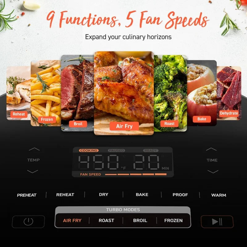 (UUX) Air Fryer 9-in-1, Compact & Large 6-Qt, Fast Turbo Modes, 90-450°F Even Results, Precision Heating, Up to 95% Less Oil* UQ