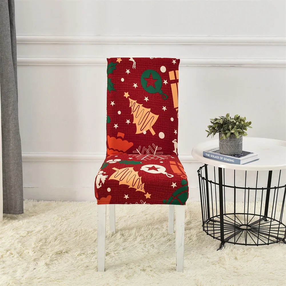 Christmas Dining Room Chair Covers Washable Stretch Chair Slipcovers Reusable Seat Protector for Holiday Party Decor