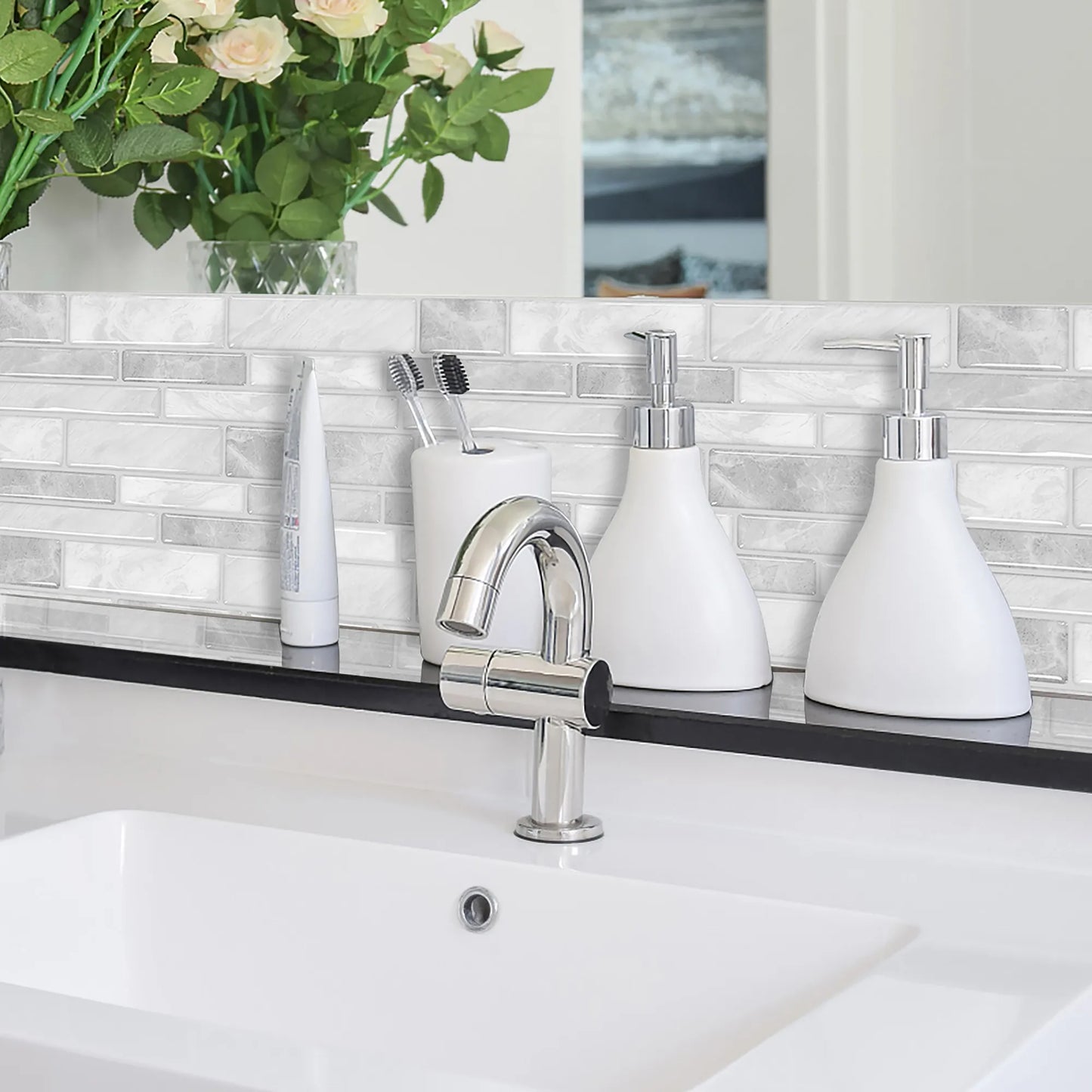 5 Pack Elegant Ivor Peel and Stick Tiles 12x12 Inch Luxe 3D Self Adhesive Backsplash Waterproof Stain Resistant Wall Tile for Sp