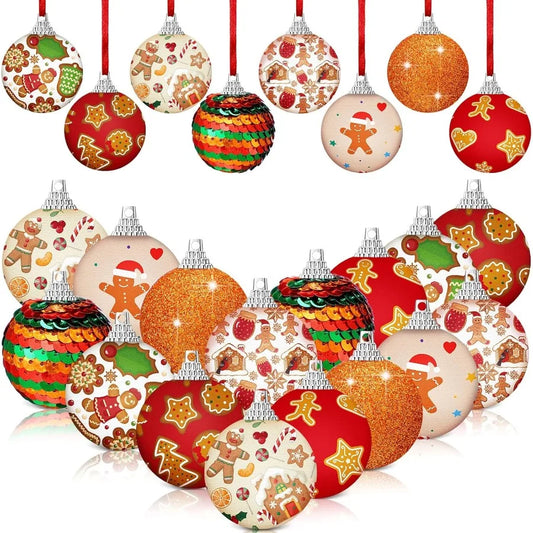 16 Pcs Christmas Ball Ornaments Gingerbread Man Colorful Xmas Decorative Hanging Balls for Christmas Tree Party Decoration Fest