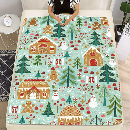 Contemporary Christmas Pattern Digital Print Flannel Fleece Throw Blanket, Soft Warm Cozy Blanket for Sofa, Home Leisure, Office