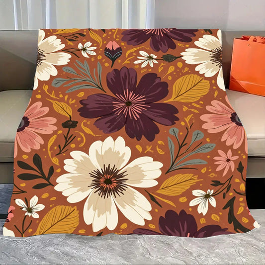 1pc Flannel Blanket Rustic Floral Throw Blanket - Cozy Boho Style for Living Room Decor