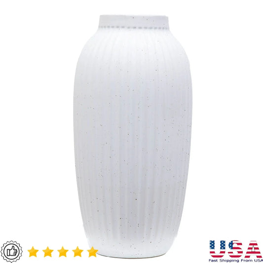 Indoor Ribbed Ceramic Vase 16" Speckled Decorative Accent Silk Stems Flower Arrangement Table Centerpiece Home Decor