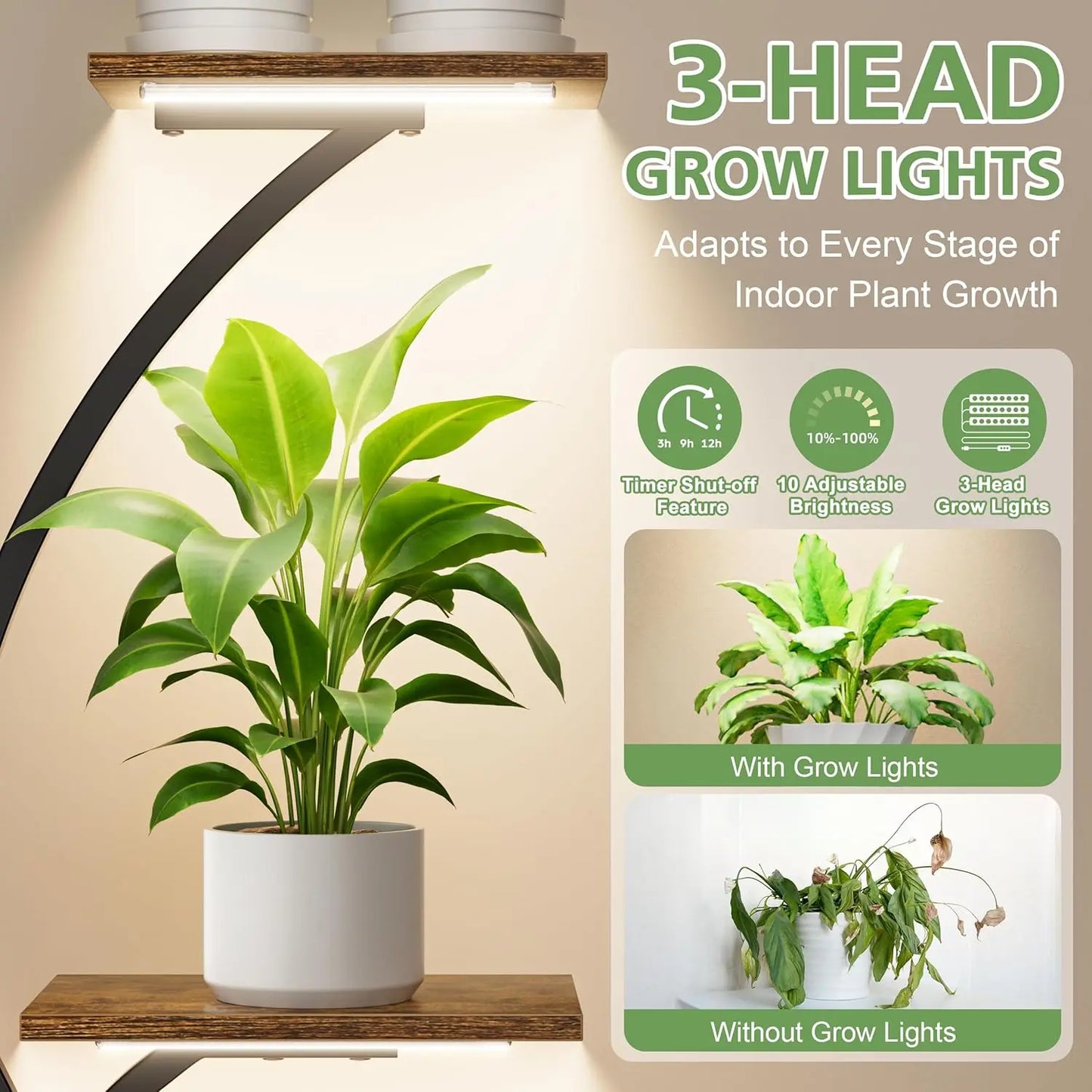 Plant Stand Indoor with Grow Light, 8-Tiered Tall Plant Stands for Indoor Plants Multiple, Metal Plant Shelf Display Rack Holder