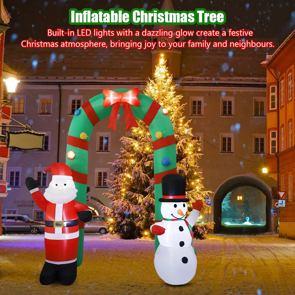 8FT Inflatable Lighted Christmas Archway & LED Light Santa & Snowman Arch Gate Decoration Indoor and Outdoor Holiday Decorations