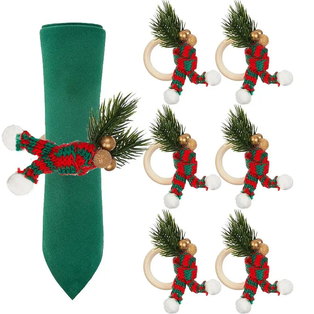 Christmas Napkin Holder Rings Party Dinner Table Decor Napkin Rings Christmas Hat Scarf Pine Needles Napkin Rings Set Of 6