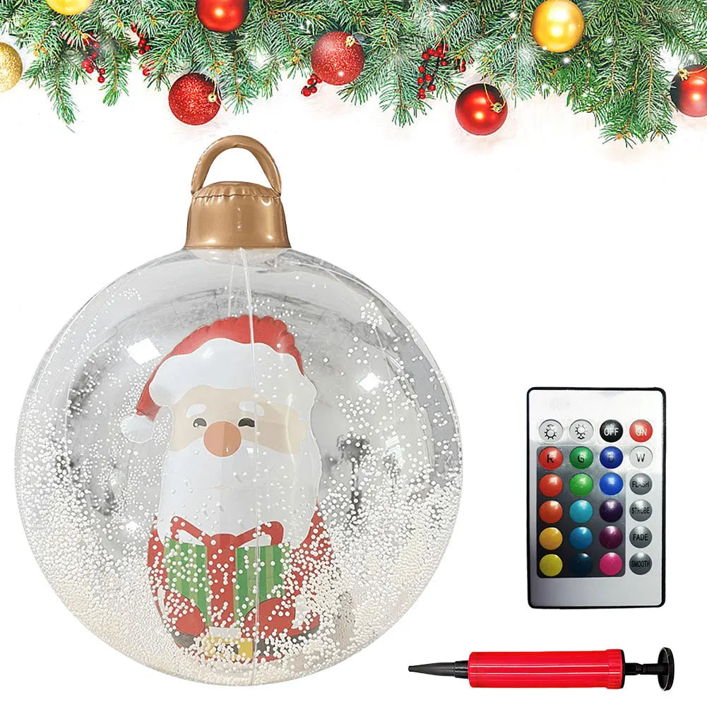 60cm Christmas Ball Ornament PVC Giant Inflatable Decorative Balls Xmas LED Light Decoration Balloon With Remote Control & Pump