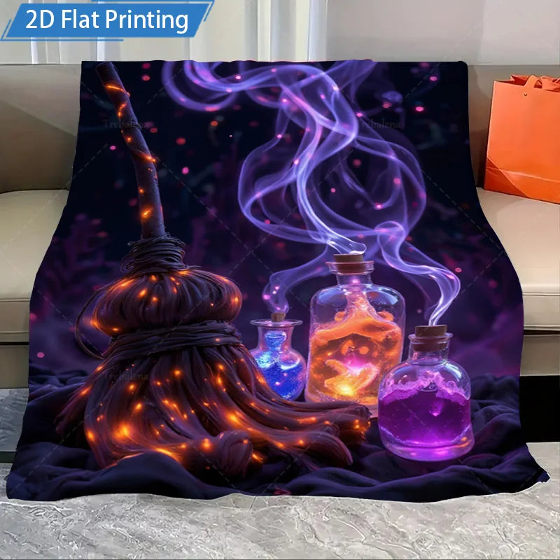 1pc Flannel Blanket Halloween Skull Pumpkin Blanket - Spooky Gothic Style Cozy Throw
