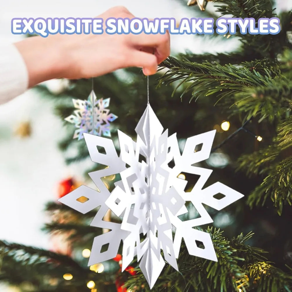 Christmas Snowflake Decorations Indoor, 24PCS 3D Paper Snowflakes Hanging Ornaments White Snowflake Garlands for Xmas Christmas