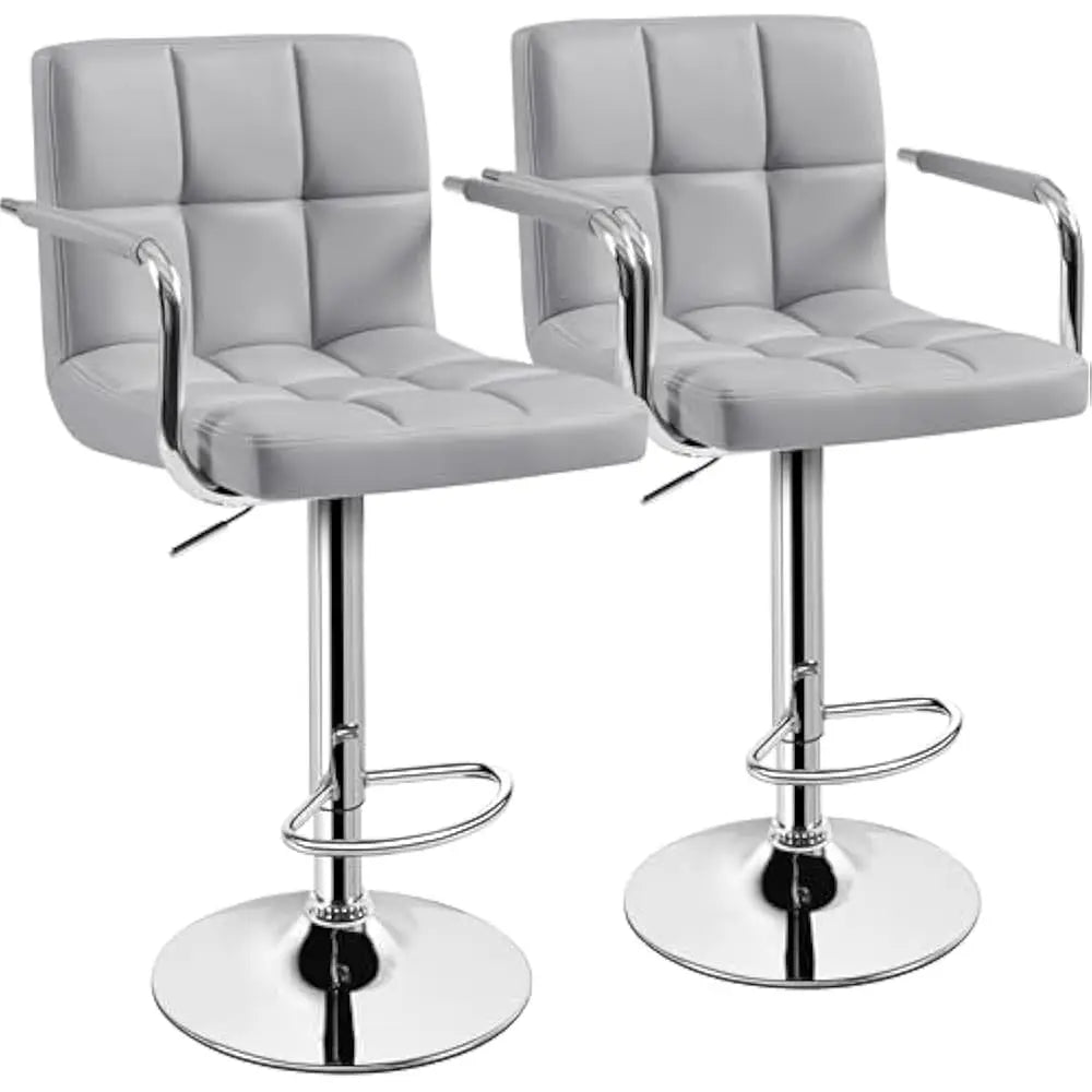 Bar Stools Set of 2, PU Leather Adjustable Swivel Barstools, Hydraulic Kitchen Counter Height Bar Chairs w/Armrest and Back