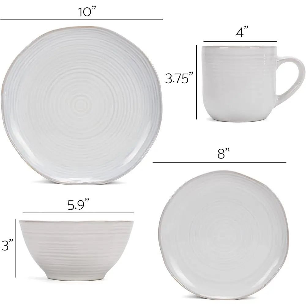 Reactive Glaze Farmhouse Rustic Boho Ceramic Stoneware Dinnerware 16 Piece Plate Bowl Mug Dish Set - Service For 4, Classic