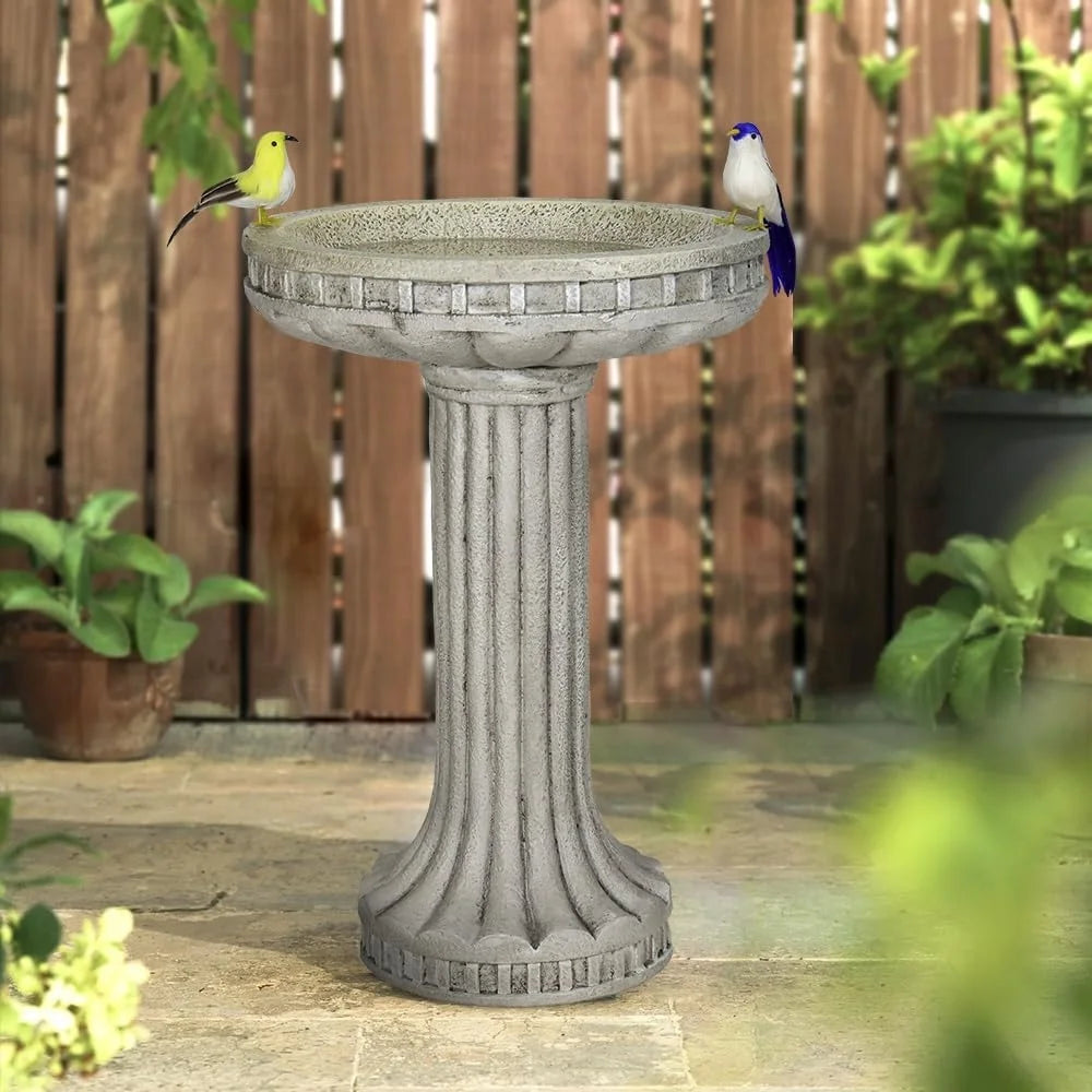 Durable 24" Fibre-Reinforced Concrete Bird Bath: Stylish Outdoor Pedestal Fountain to Decorate Garden & Attract Wildlife