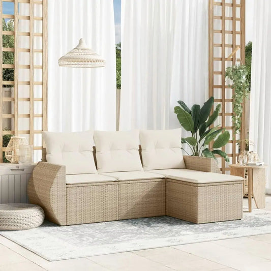 Beige PE Rattan Modular Garden Sofa Set Outdoor Furniture for Patio and Balcony