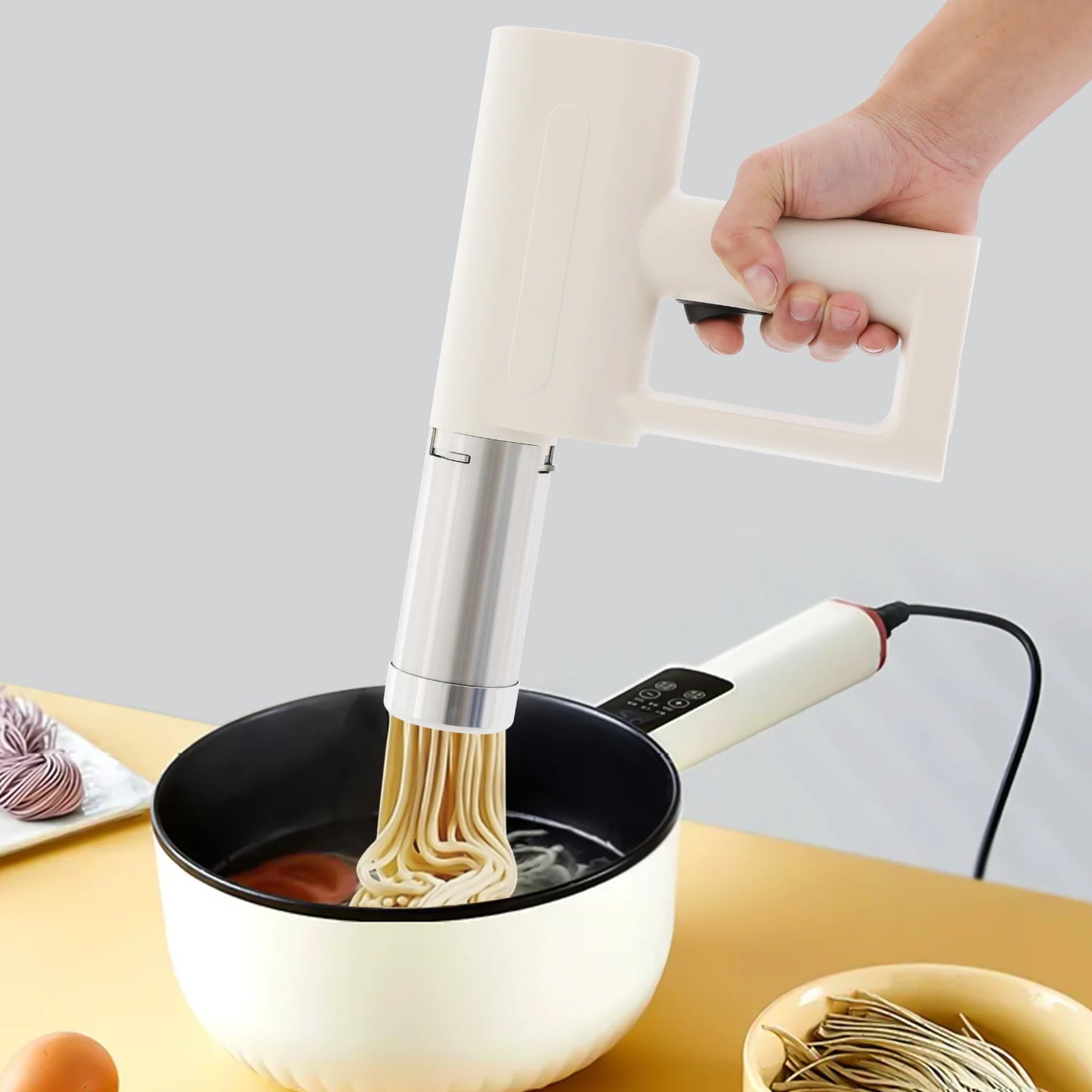 Electric Stainless Steel Pasta Maker,White/Green 5 Molds Kitchen Pasta Machine 22*20.5cm for Home Kitchens
