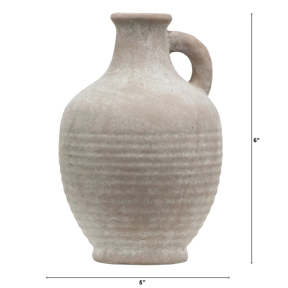 Indoor Ceramic Jug Floral Display Decorative Home Accent 7 Inch Textured Handled Vase Kitchen Table Centerpiece