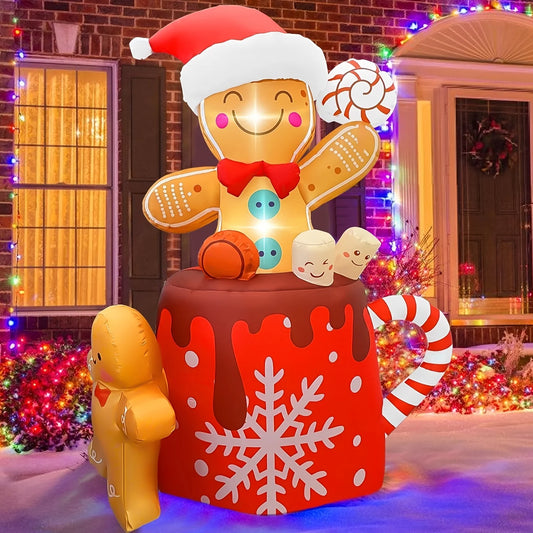 6FT Christmas Inflatables Outdoor & Indoor Decorations | Christmas Blow-up Yard Decorations | Gingerbread Man for Garden Lawn  P
