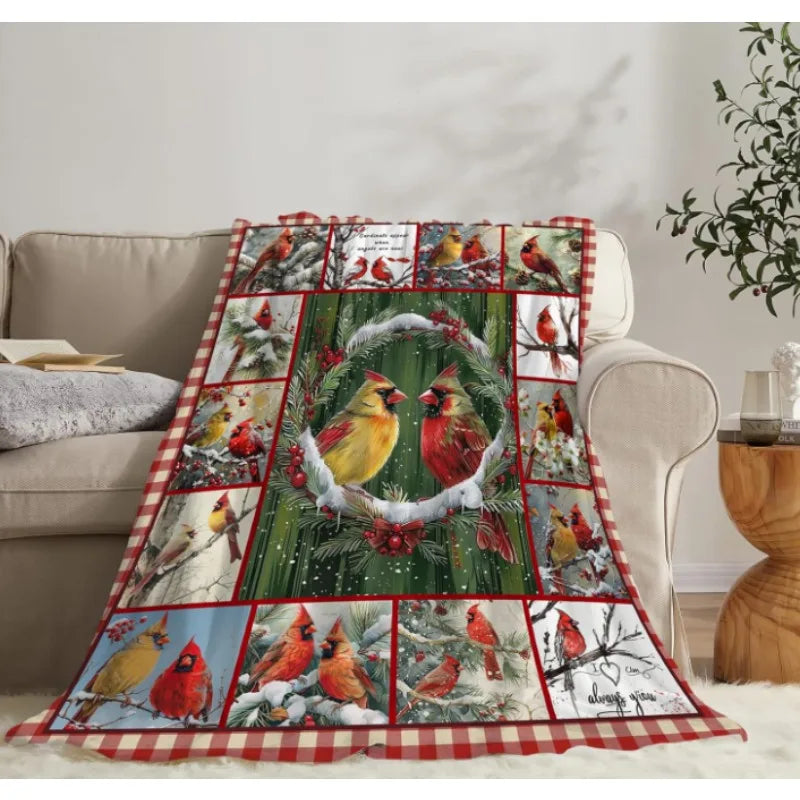 Suitable for boys girls women men Christmas bird gift throw blanket, comfortable plush flannel blanket for bed decoration