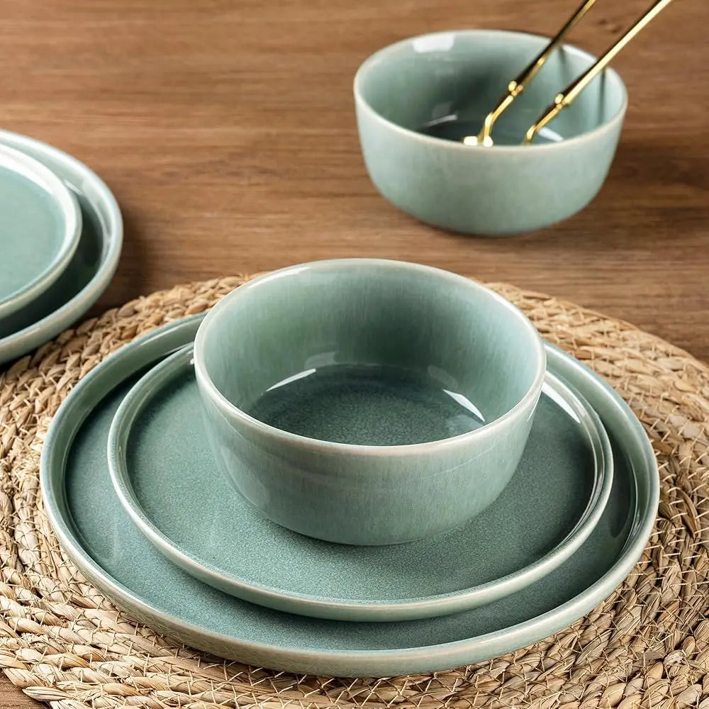 Ceramic Dinnerware Sets For 4, 12 Pieces Stoneware Plates And Bowls Sets, Scratch Resistant Dishes, Dishwasher & Microwave