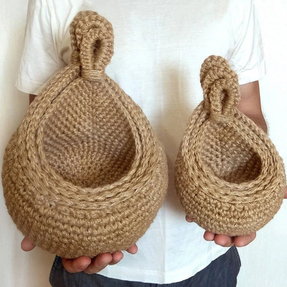 1PC Hanging Fruit Basket Boho Jute Hanging Organizing Baskets Handwoven Decorative Kitchen Fruit Vegetable Storage Baskets