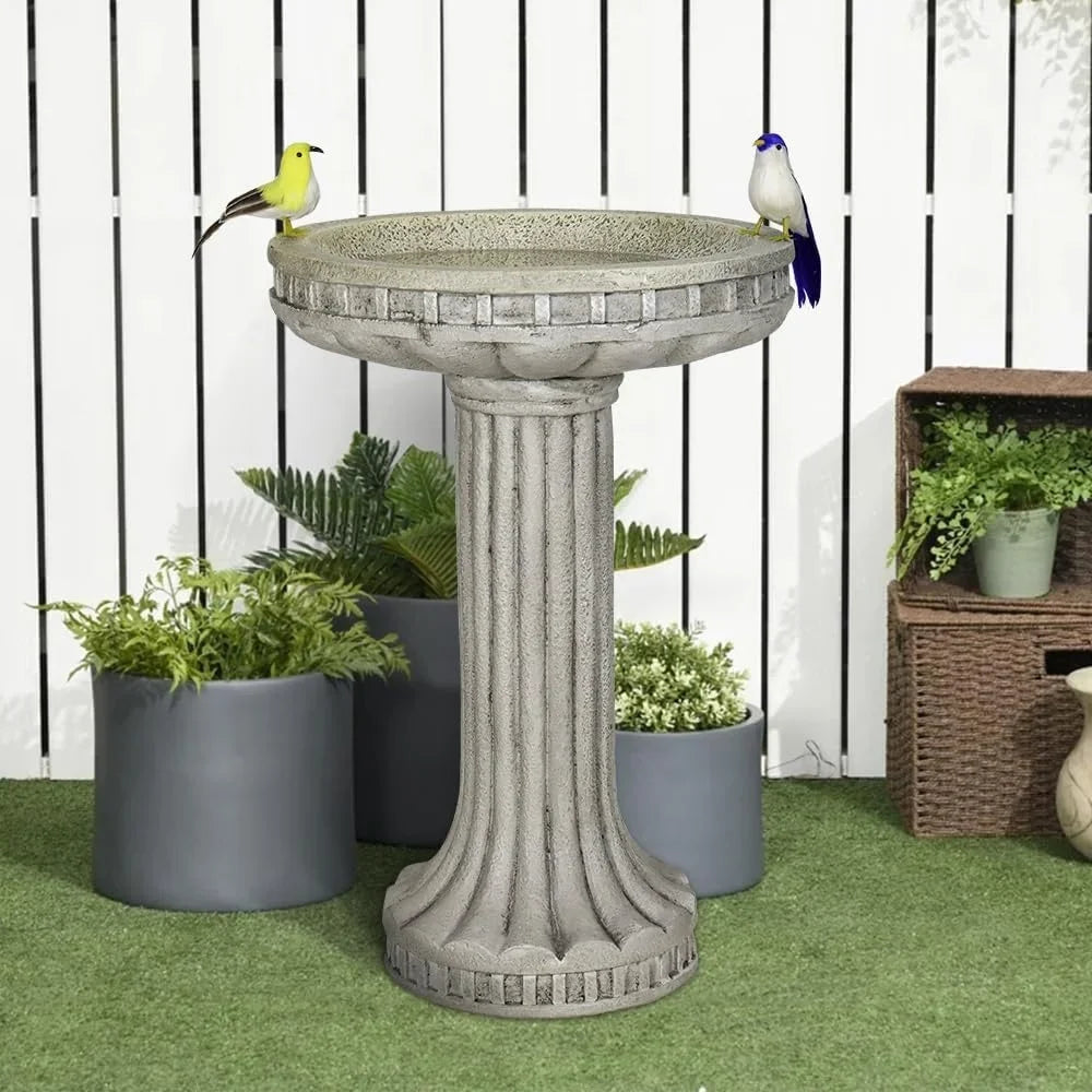 Durable 24" Fibre-Reinforced Concrete Bird Bath: Stylish Outdoor Pedestal Fountain to Decorate Garden & Attract Wildlife