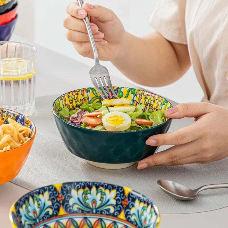 Malacasa Bohemia Retro Ceramic Dinnerware Set Free US Shipping Healthy & Non-Toxic Vibrant Colors 12/16/24 Pieces Plates Bowls