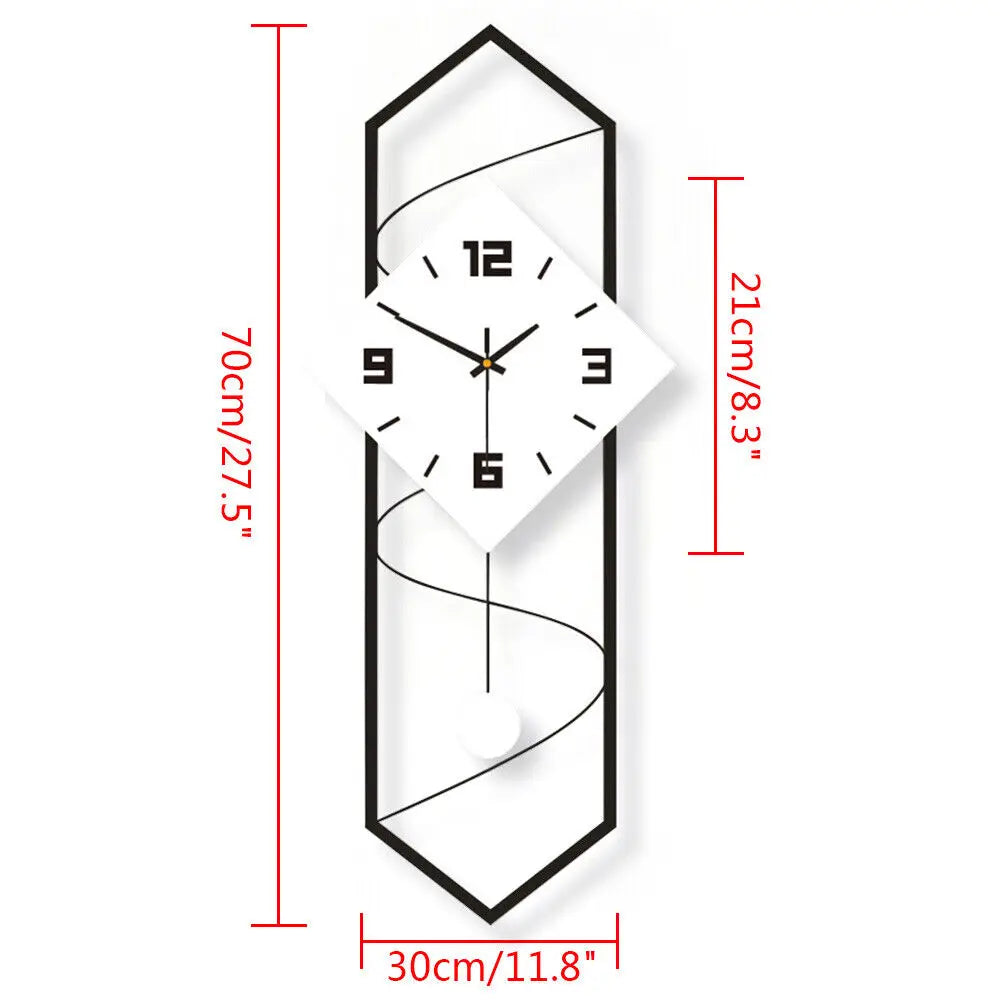 Swing Quartz Silent Wall Clock Metal Modern Wall Clock Large Pendulum Wall Clock Home Decor Clock with Hook
