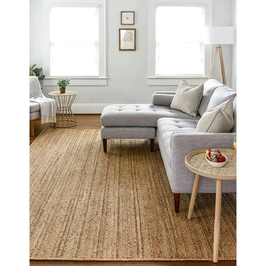 Handwoven Jute Area Rug - Feet Natural Yarn - Rustic Vintage Beige Braided Reversible Rectangular Rugs for Bedroom - Kitch