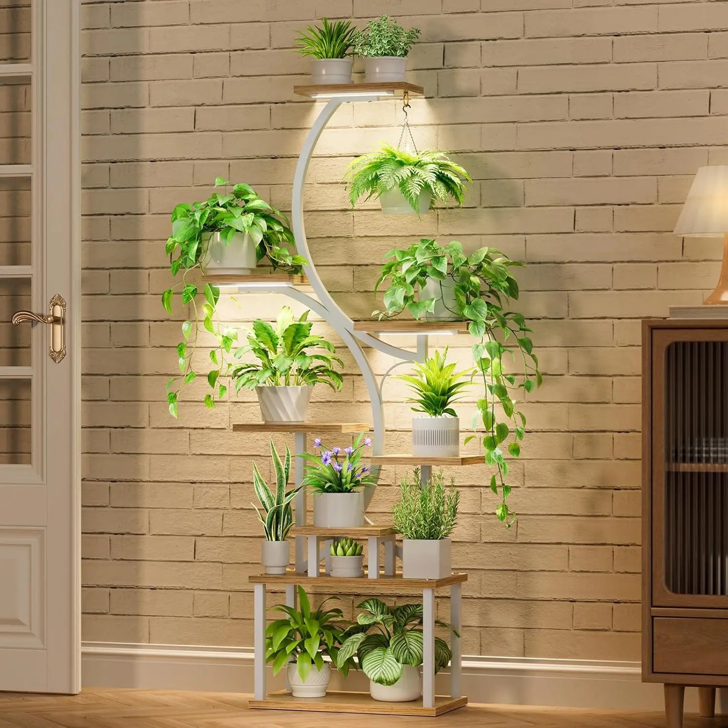 8-Tiered Plant Stand With Grow Lights - 62" Tall Indoor Shelf for Multiple Plants, Metal S-Shaped Flower Holder Rack for Home