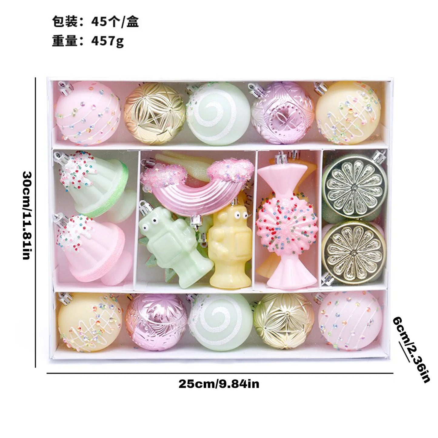 Christmas 45PCS Ball Set Gingerbread Man Painted Design Holiday Festive Tree Hanging Decor Unique Xmas Decor Gift Ornament