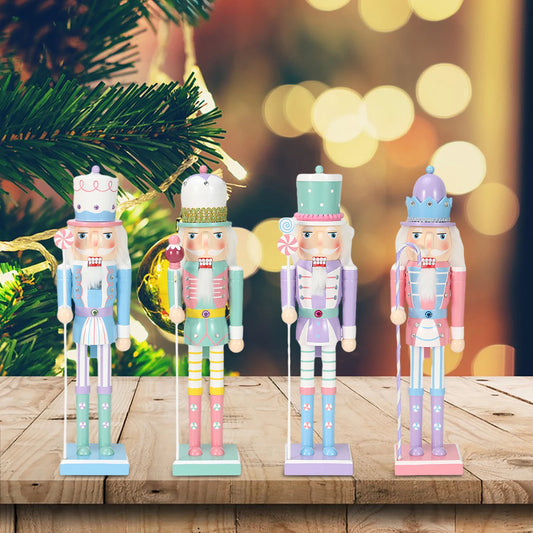 Candy Color Nutcracker Soldier Doll Wooden Festive Ornament Hand Painted Sweet Soldier Doll Christmas Figures for Gifts