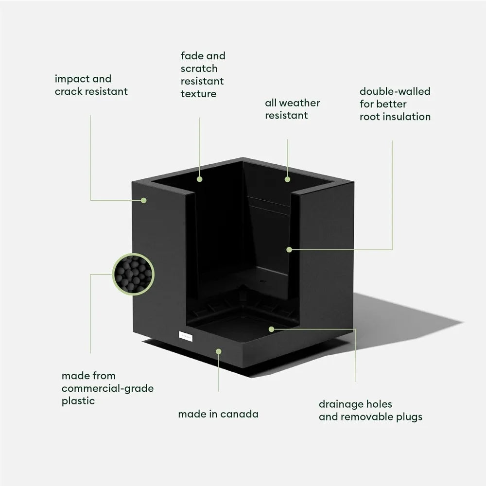Block Series Cube Plastic Planter - Large Square Planter for Indoor or Outdoor Patio/Garden | Durable All-Weather