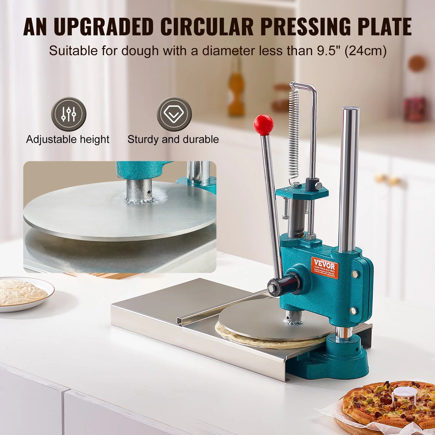 SucceBuy Manual Pizza Dough Press Machine 9.5inch/24cm Household Pizza Pastry Stainless Steel Pizza Presser Chapati Sheet Pizza